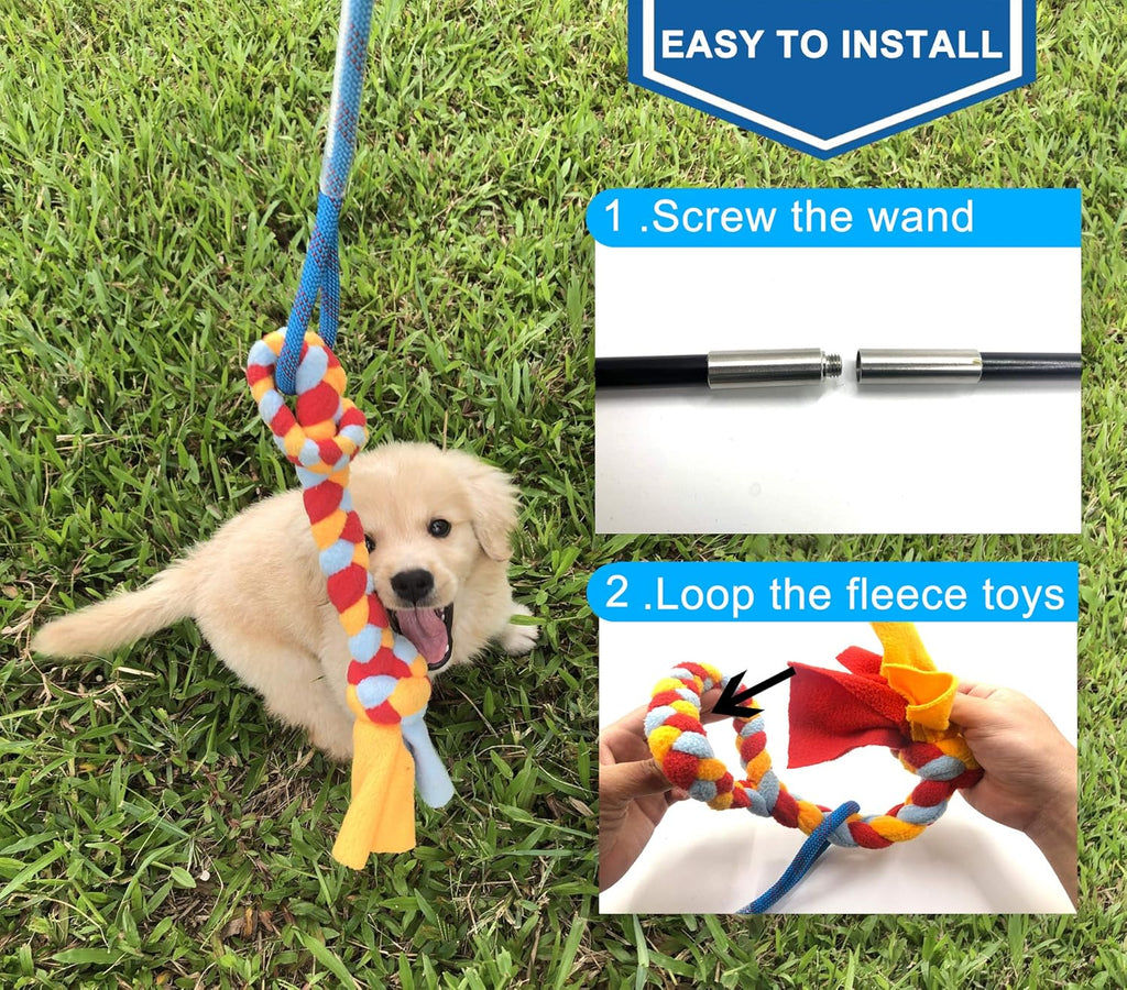 Interactive Flirt Pole Toy for Dogs Chase and Tug of War,Durable Teaser Wand with Pet Fleece Rope Tether Lure  - view 6
